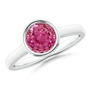 7mm AAAA Classic Bezel-Set Round Pink Sapphire Solitaire Ring in P950 Platinum