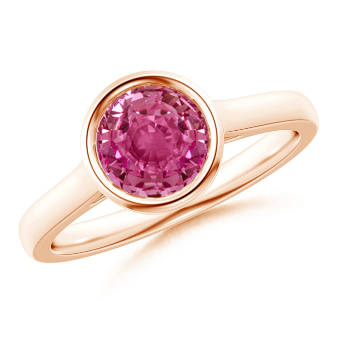 7mm AAAA Classic Bezel-Set Round Pink Sapphire Solitaire Ring in Rose Gold 