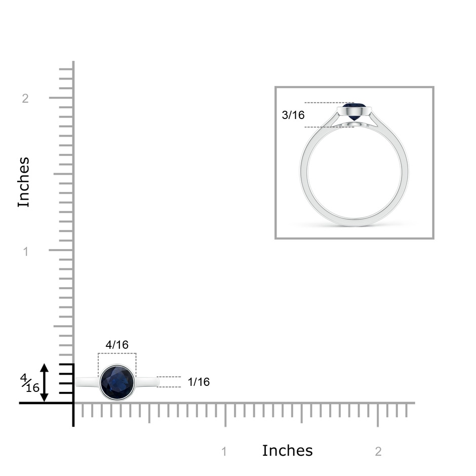 5mm A Classic Bezel-Set Round Blue Sapphire Solitaire Ring in White Gold ruler