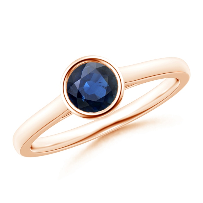 5mm AA Classic Bezel-Set Round Blue Sapphire Solitaire Ring in Rose Gold 