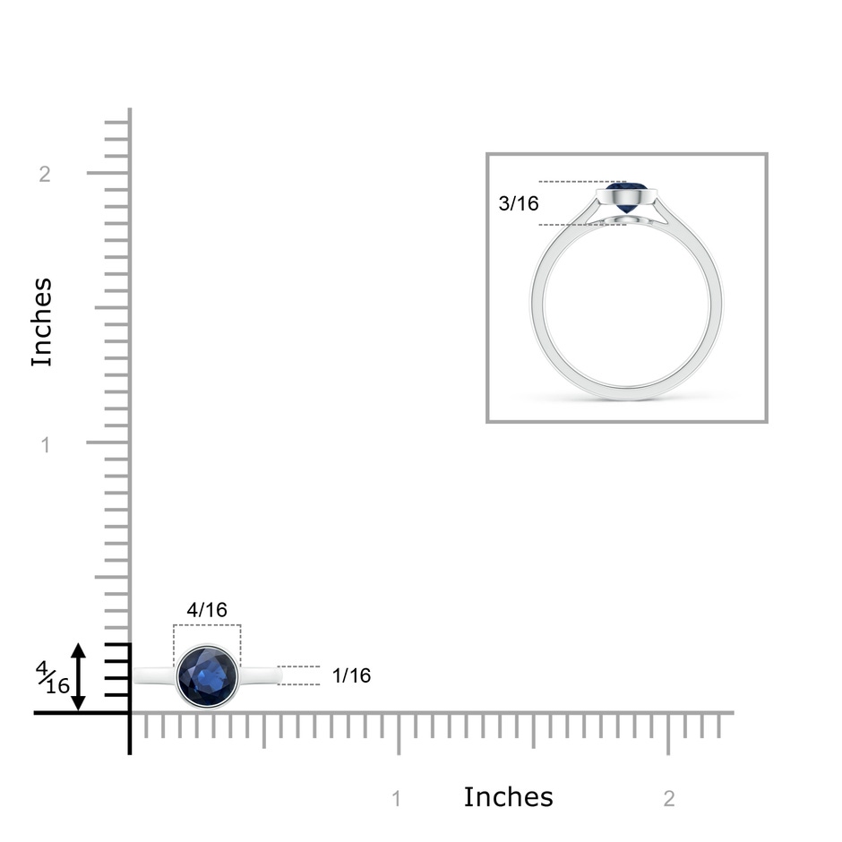 5mm AA Classic Bezel-Set Round Blue Sapphire Solitaire Ring in White Gold ruler