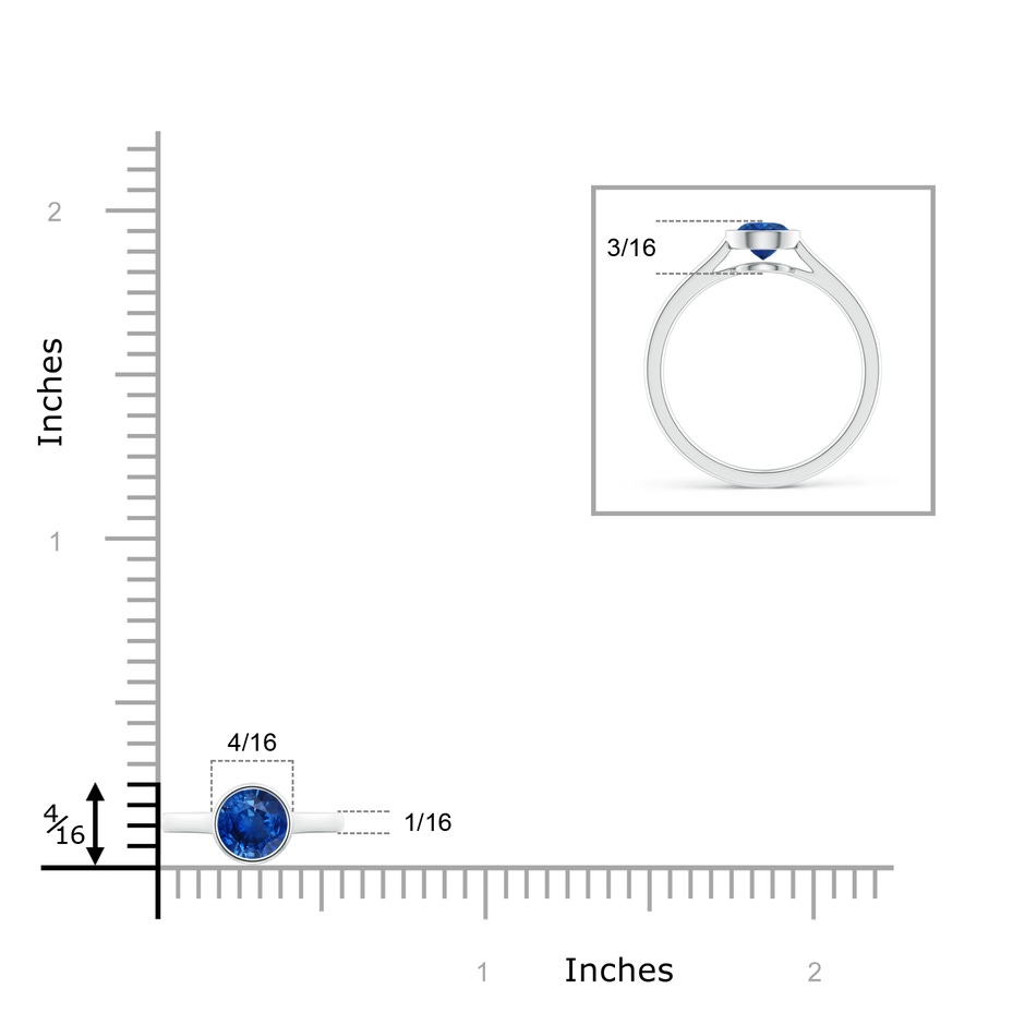 5mm AAA Classic Bezel-Set Round Blue Sapphire Solitaire Ring in P950 Platinum ruler