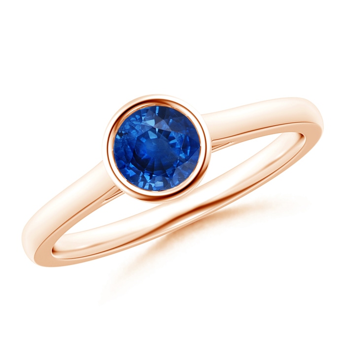5mm AAA Classic Bezel-Set Round Blue Sapphire Solitaire Ring in Rose Gold 
