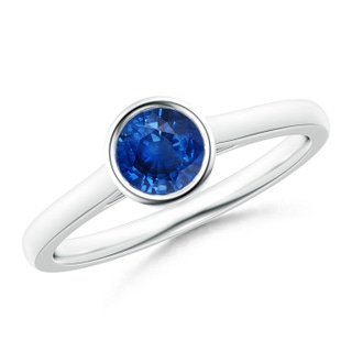 5mm AAA Classic Bezel-Set Round Blue Sapphire Solitaire Ring in White Gold