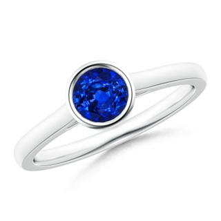 5mm AAAA Classic Bezel-Set Round Blue Sapphire Solitaire Ring in White Gold