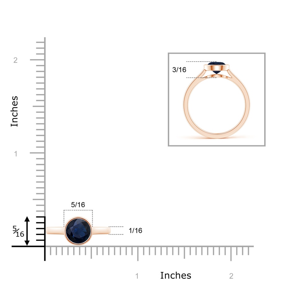 6mm A Classic Bezel-Set Round Blue Sapphire Solitaire Ring in Rose Gold ruler