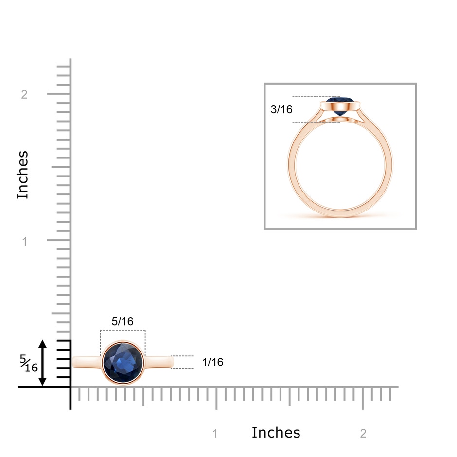 6mm AA Classic Bezel-Set Round Blue Sapphire Solitaire Ring in Rose Gold ruler