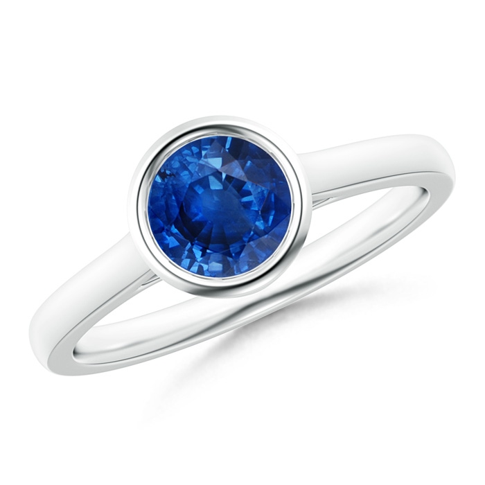 6mm AAA Classic Bezel-Set Round Blue Sapphire Solitaire Ring in 10K White Gold