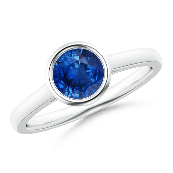 6mm AAA Classic Bezel-Set Round Blue Sapphire Solitaire Ring in 10K White Gold 