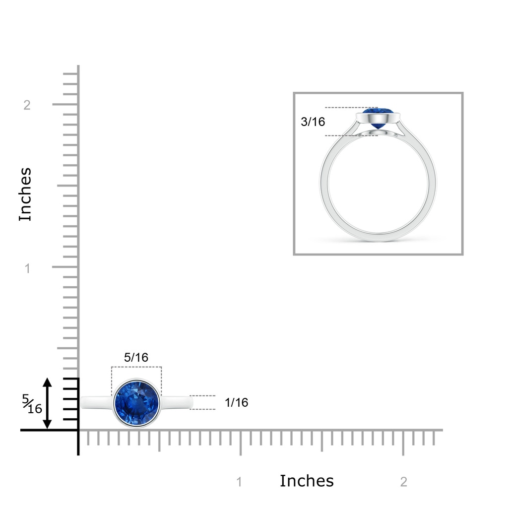6mm AAA Classic Bezel-Set Round Blue Sapphire Solitaire Ring in P950 Platinum Ruler