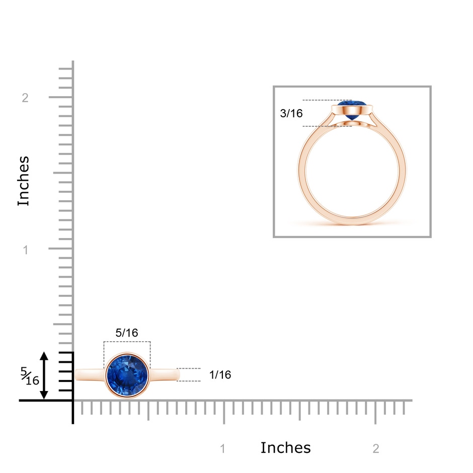 6mm AAA Classic Bezel-Set Round Blue Sapphire Solitaire Ring in Rose Gold ruler