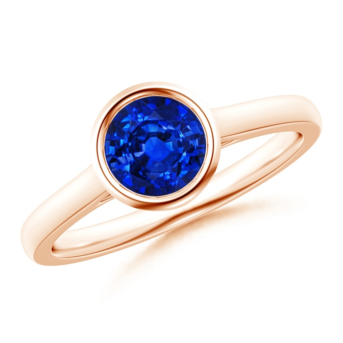 6mm AAAA Classic Bezel-Set Round Blue Sapphire Solitaire Ring in Rose Gold 