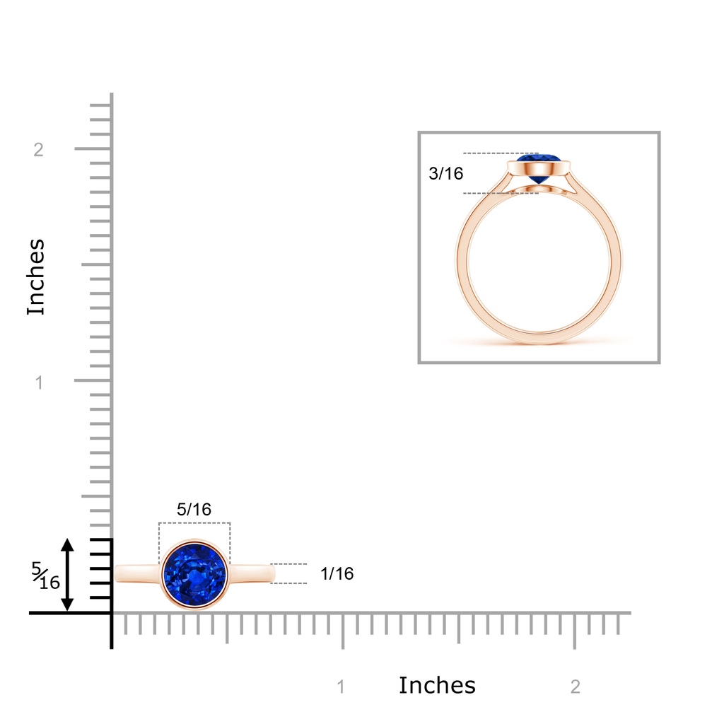 6mm AAAA Classic Bezel-Set Round Blue Sapphire Solitaire Ring in Rose Gold Ruler