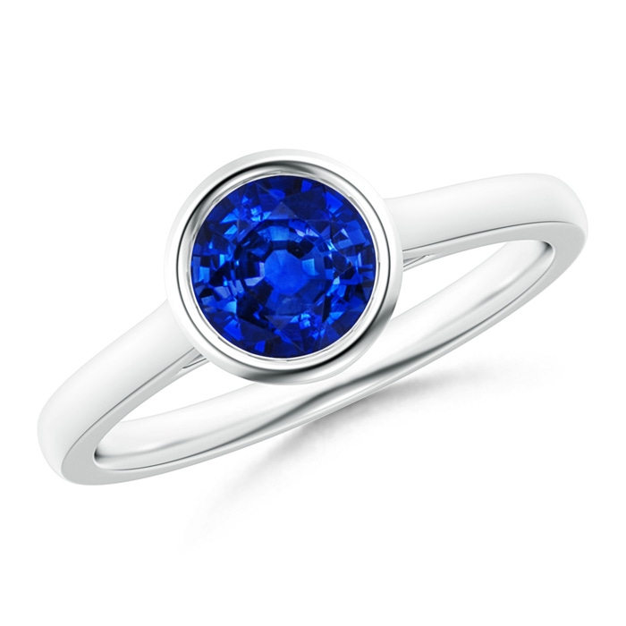 6mm AAAA Classic Bezel-Set Round Blue Sapphire Solitaire Ring in White Gold 