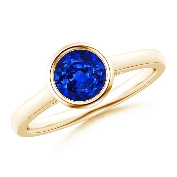 6mm AAAA Classic Bezel-Set Round Blue Sapphire Solitaire Ring in Yellow Gold 