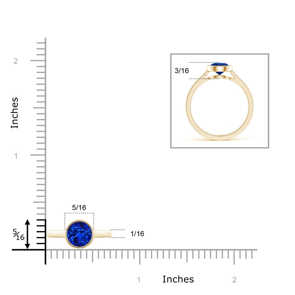 6mm AAAA Classic Bezel-Set Round Blue Sapphire Solitaire Ring in Yellow Gold ruler