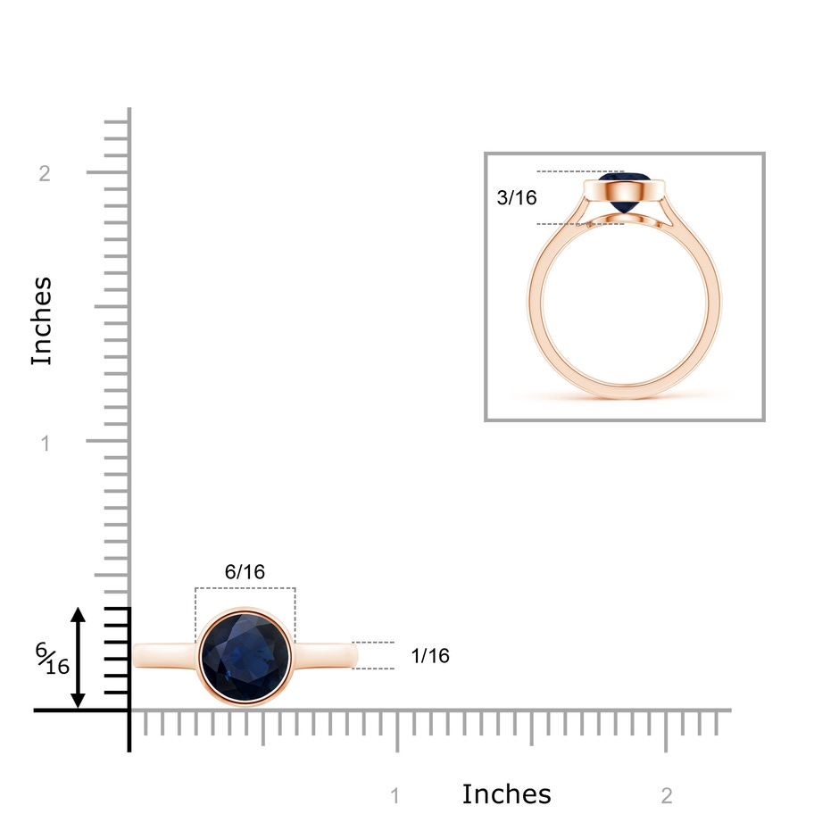 7mm A Classic Bezel-Set Round Blue Sapphire Solitaire Ring in Rose Gold ruler