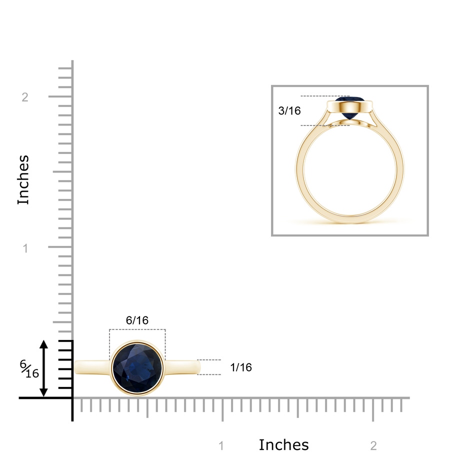 7mm A Classic Bezel-Set Round Blue Sapphire Solitaire Ring in Yellow Gold ruler