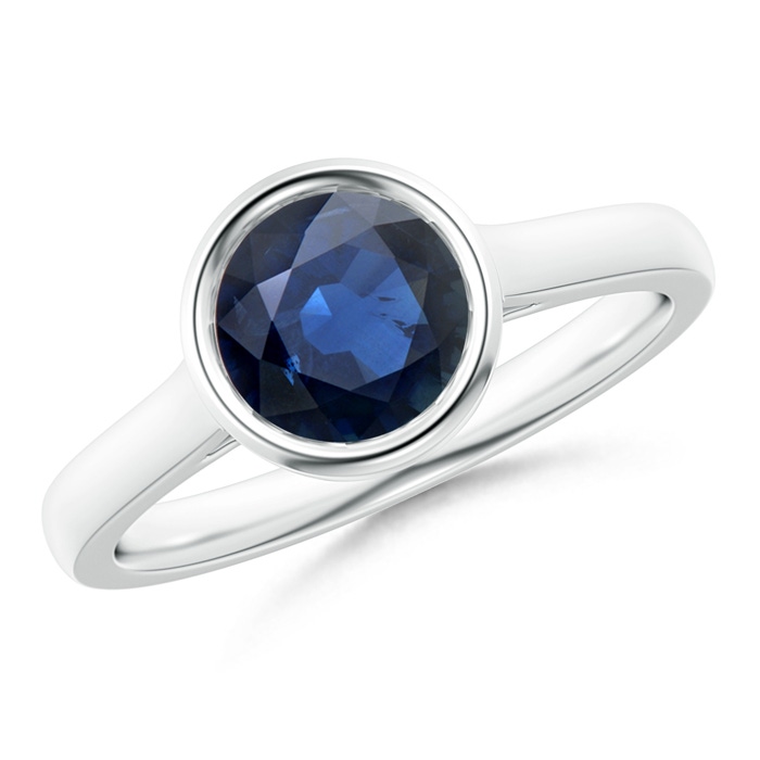 7mm AA Classic Bezel-Set Round Blue Sapphire Solitaire Ring in P950 Platinum 