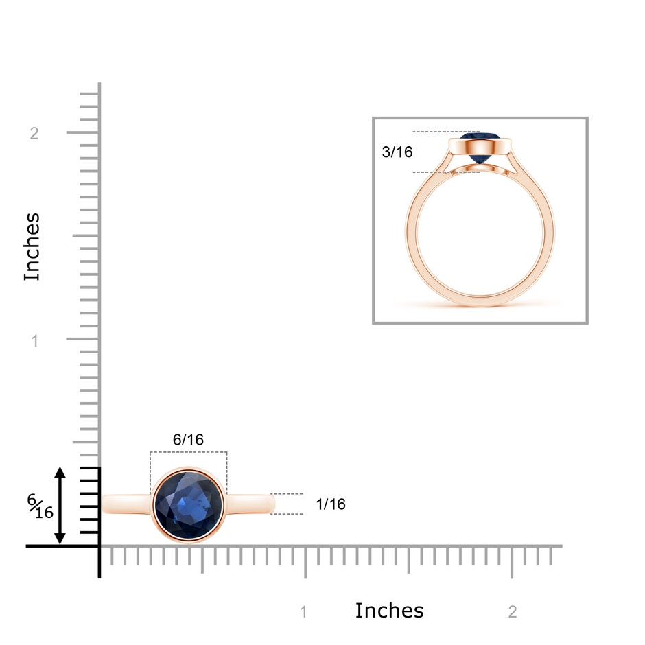 7mm AA Classic Bezel-Set Round Blue Sapphire Solitaire Ring in Rose Gold ruler