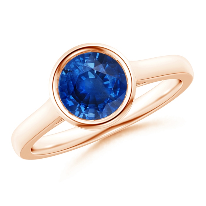 7mm AAA Classic Bezel-Set Round Blue Sapphire Solitaire Ring in Rose Gold 