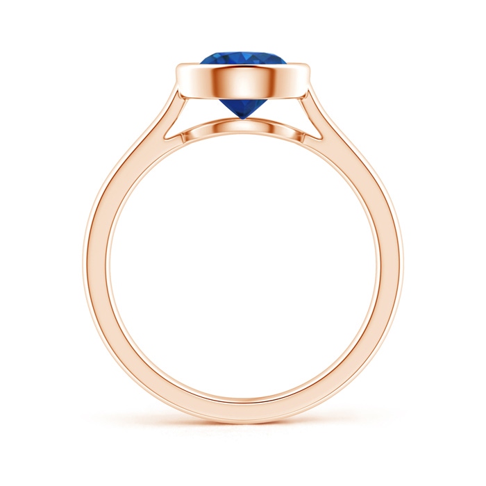 7mm AAA Classic Bezel-Set Round Blue Sapphire Solitaire Ring in Rose Gold side-1