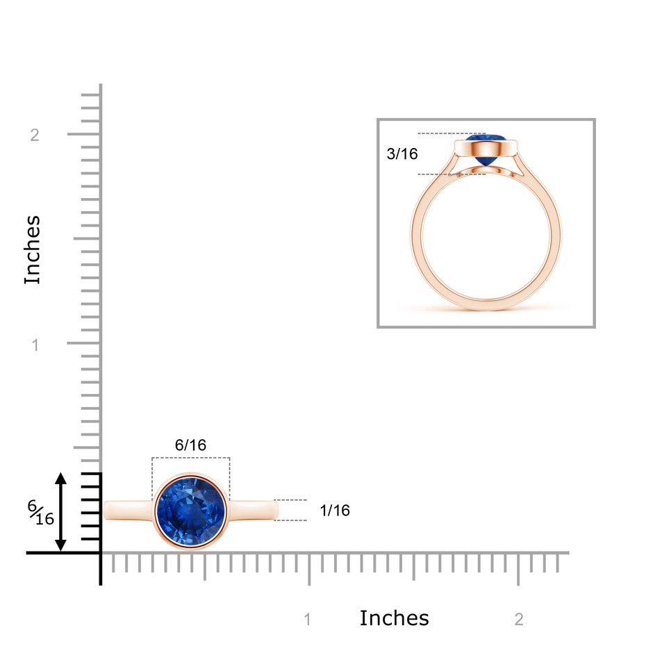7mm AAA Classic Bezel-Set Round Blue Sapphire Solitaire Ring in Rose Gold ruler