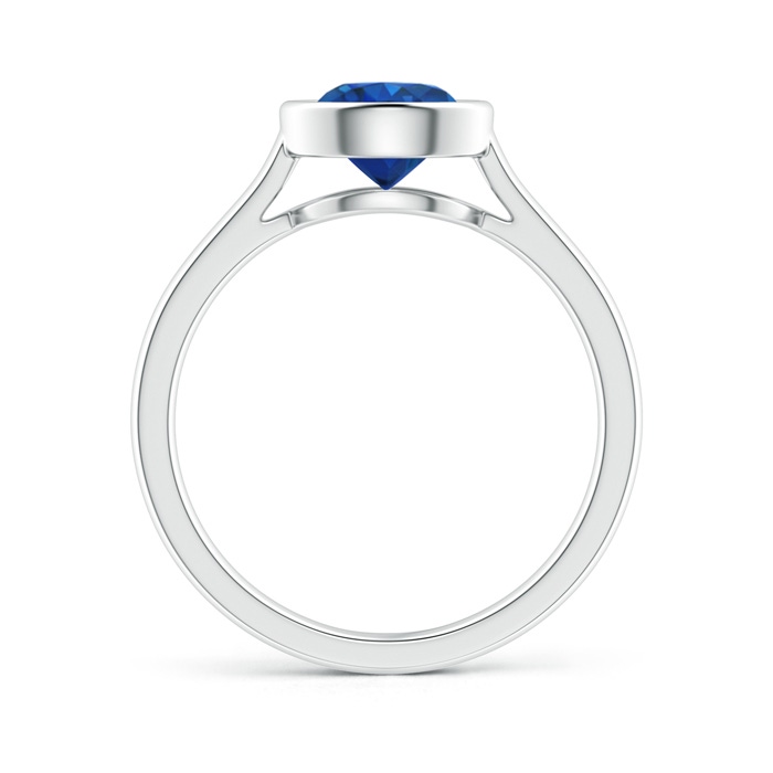 7mm AAA Classic Bezel-Set Round Blue Sapphire Solitaire Ring in White Gold side-1