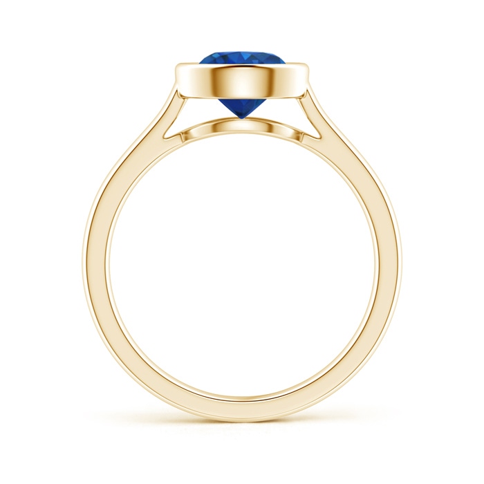 7mm AAA Classic Bezel-Set Round Blue Sapphire Solitaire Ring in Yellow Gold side-1