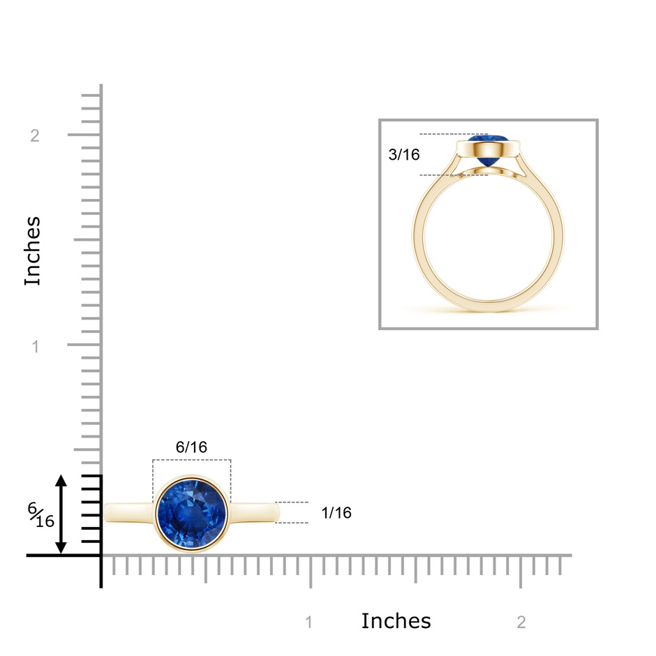 7mm AAA Classic Bezel-Set Round Blue Sapphire Solitaire Ring in Yellow Gold ruler