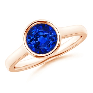 7mm AAAA Classic Bezel-Set Round Blue Sapphire Solitaire Ring in 9K Rose Gold