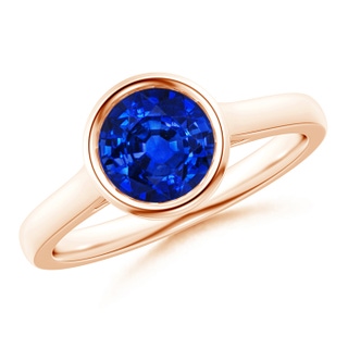 7mm AAAA Classic Bezel-Set Round Blue Sapphire Solitaire Ring in Rose Gold