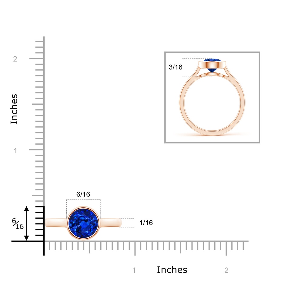 7mm AAAA Classic Bezel-Set Round Blue Sapphire Solitaire Ring in Rose Gold ruler