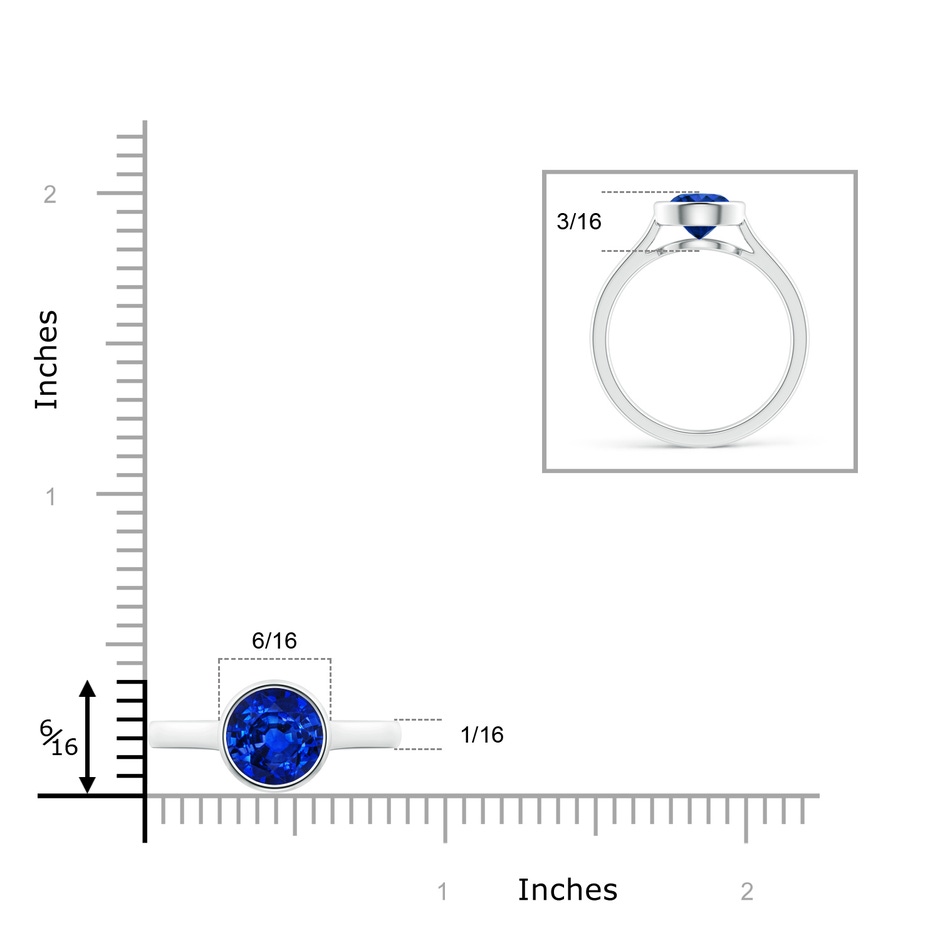 7mm AAAA Classic Bezel-Set Round Blue Sapphire Solitaire Ring in White Gold ruler