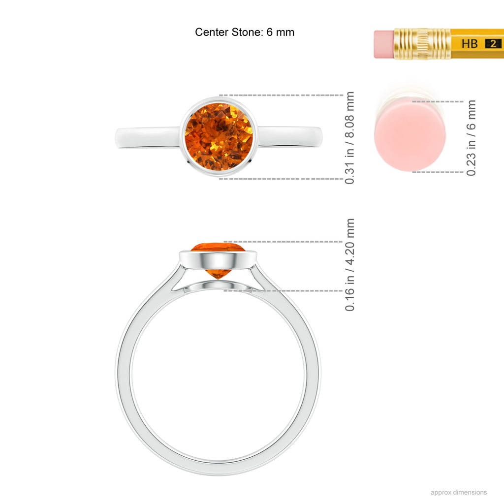 6mm AAA Classic Bezel-Set Round Spessartite Solitaire Ring in White Gold Ruler