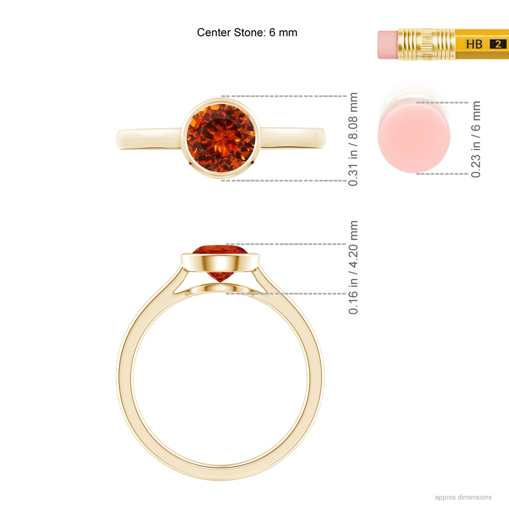 6mm AAAA Classic Bezel-Set Round Spessartite Solitaire Ring in Yellow Gold Ruler