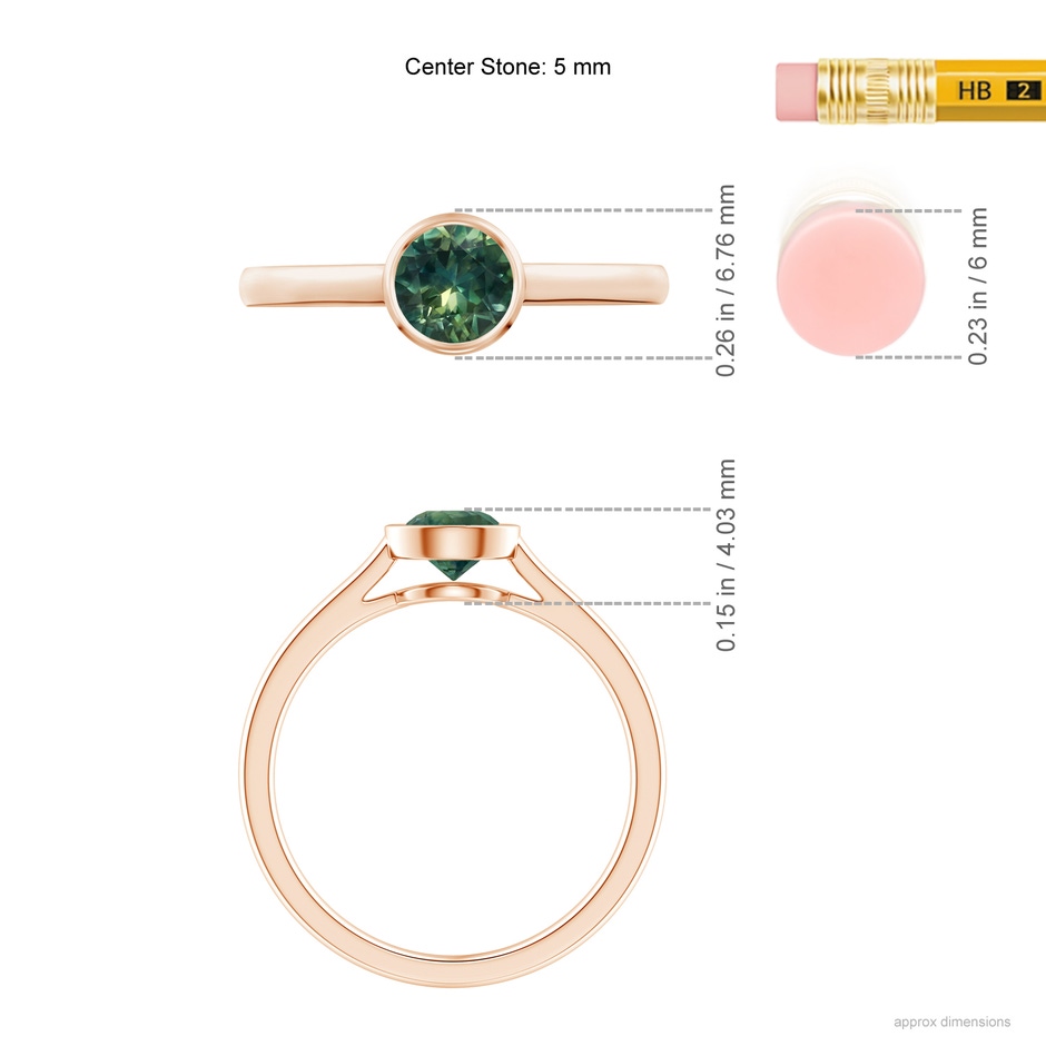 5mm AA Classic Bezel-Set Round Teal Montana Sapphire Solitaire Ring in 9K Rose Gold ruler