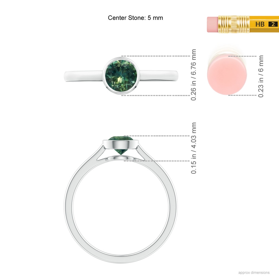 5mm AA Classic Bezel-Set Round Teal Montana Sapphire Solitaire Ring in White Gold ruler