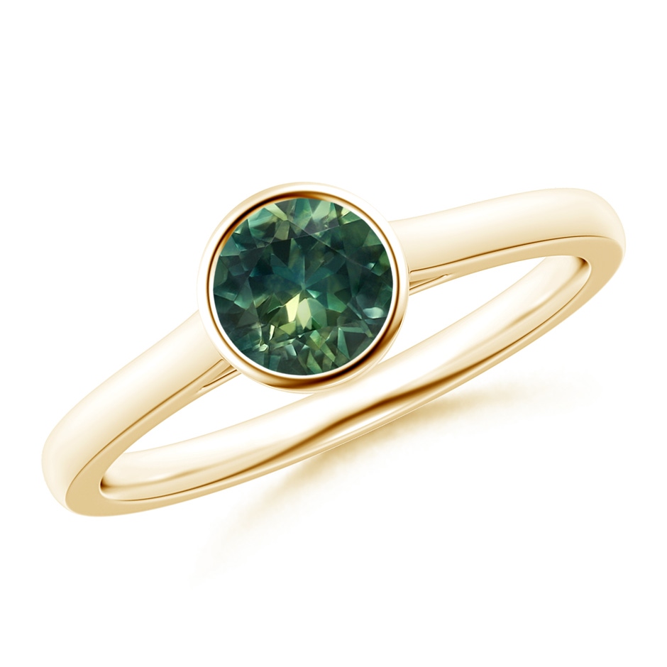 5mm AA Classic Bezel-Set Round Teal Montana Sapphire Solitaire Ring in Yellow Gold 