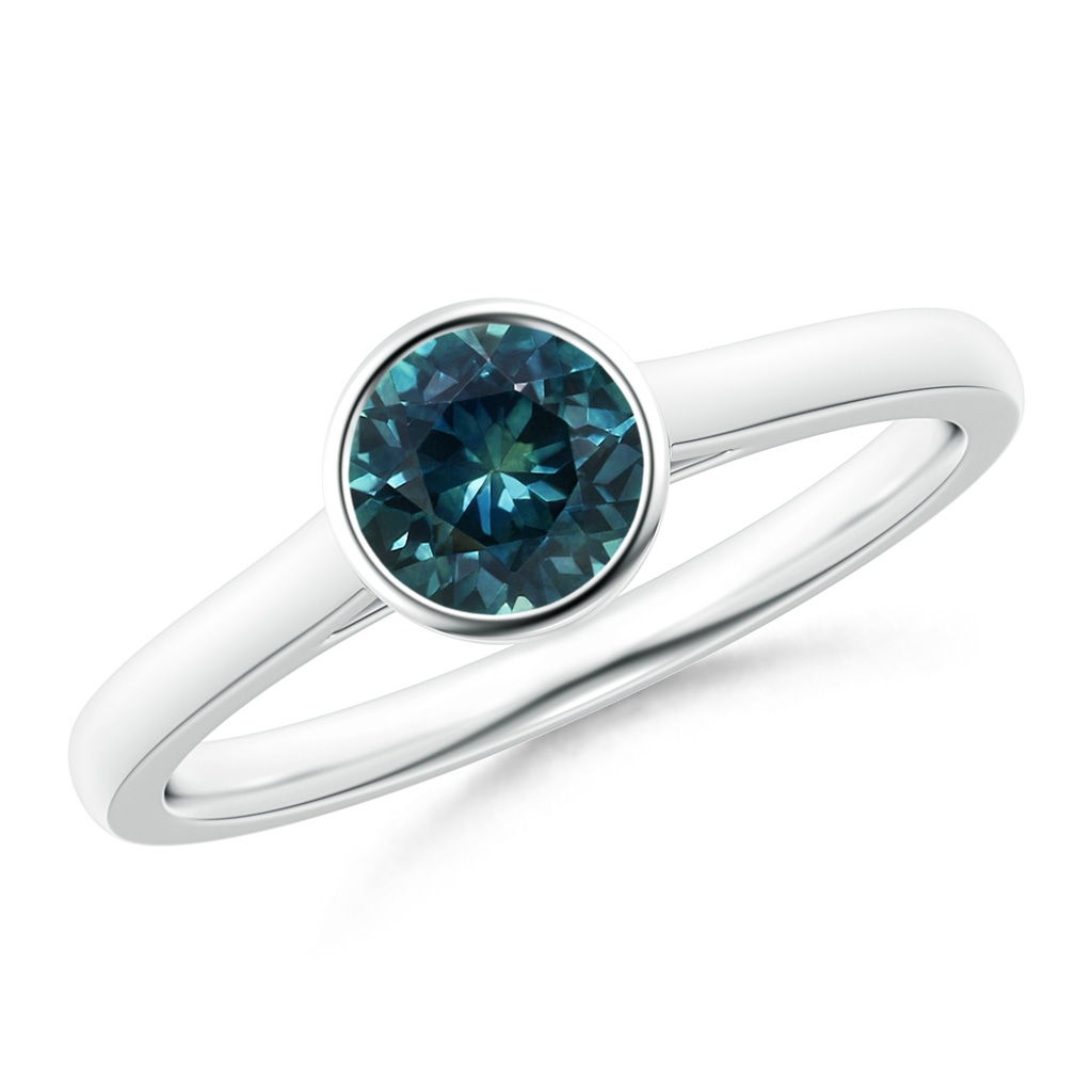 5mm AAA Classic Bezel-Set Round Teal Montana Sapphire Solitaire Ring in P950 Platinum