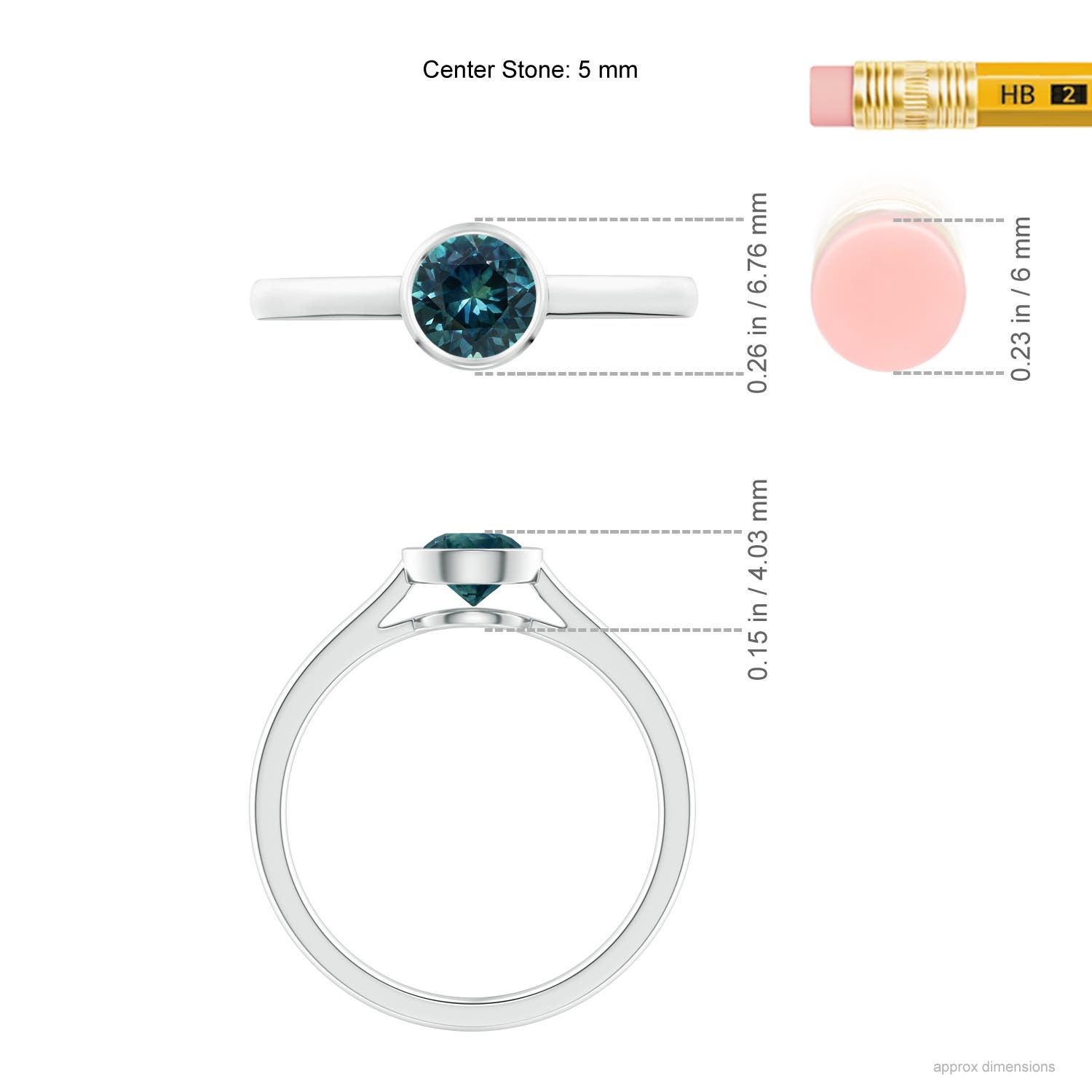 5mm AAA Classic Bezel-Set Round Teal Montana Sapphire Solitaire Ring in White Gold - ruler