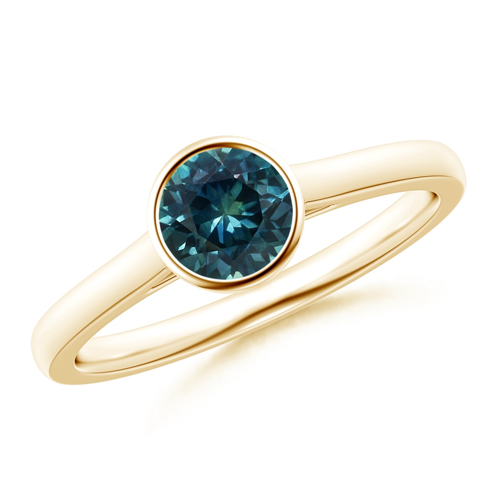 5mm AAA Classic Bezel-Set Round Teal Montana Sapphire Solitaire Ring in Yellow Gold 