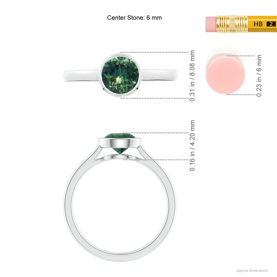 6mm AA Classic Bezel-Set Round Teal Montana Sapphire Solitaire Ring in P950 Platinum ruler