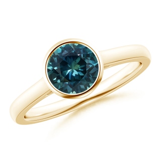 6mm AAA Classic Bezel-Set Round Teal Montana Sapphire Solitaire Ring in 9K Yellow Gold