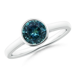 6mm AAA Classic Bezel-Set Round Teal Montana Sapphire Solitaire Ring in P950 Platinum