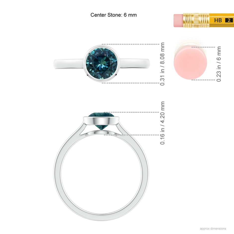 6mm AAA Classic Bezel-Set Round Teal Montana Sapphire Solitaire Ring in White Gold ruler