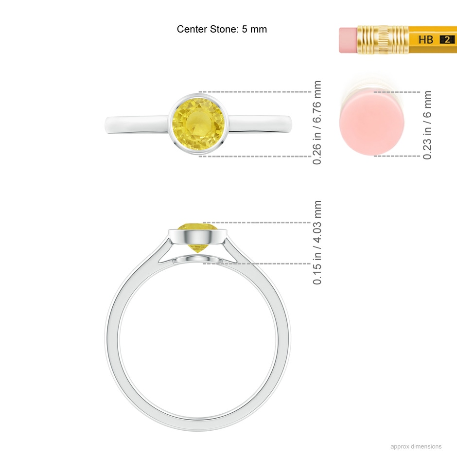 5mm A Classic Bezel-Set Round Yellow Sapphire Solitaire Ring in 9K White Gold ruler