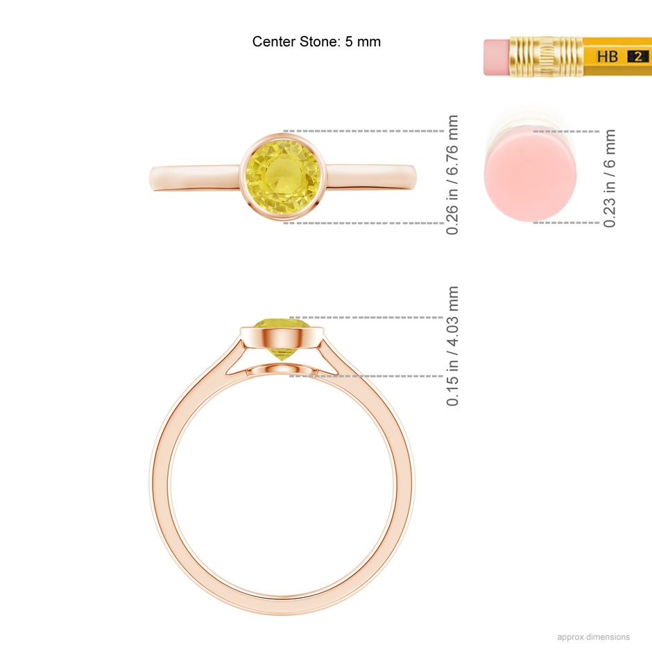 5mm A Classic Bezel-Set Round Yellow Sapphire Solitaire Ring in Rose Gold ruler