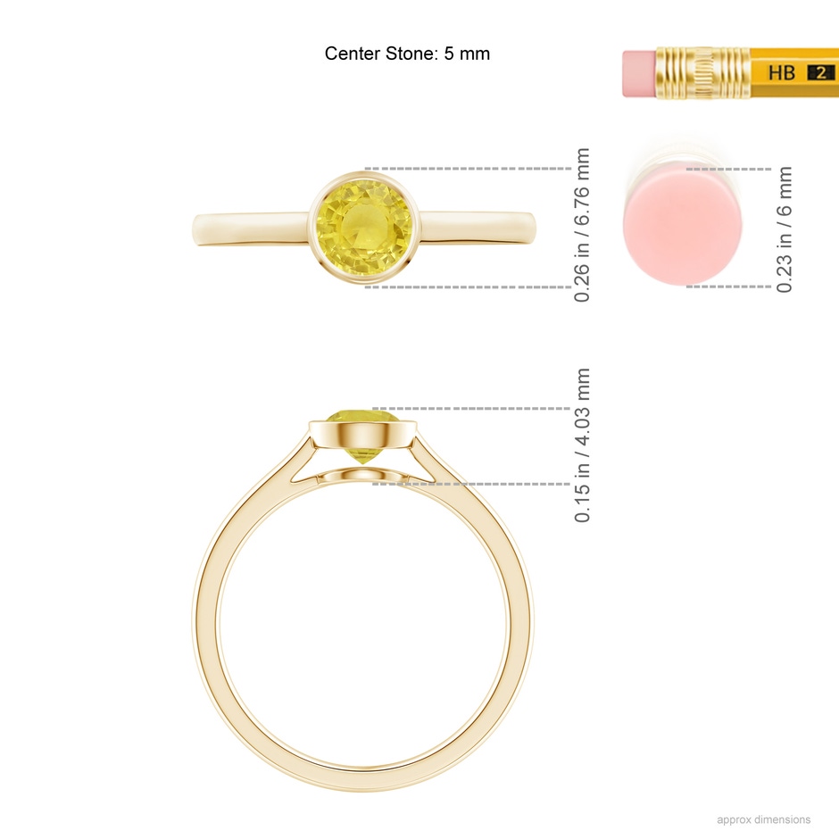 5mm A Classic Bezel-Set Round Yellow Sapphire Solitaire Ring in Yellow Gold ruler