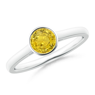 5mm AAA Classic Bezel-Set Round Yellow Sapphire Solitaire Ring in White Gold